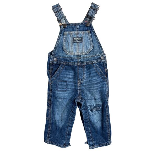 Vintage OshKosh Flannel Lined Denim Overalls 12M - Picture 1 of 8